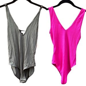 Nordstrom XS Body Suit Tank Top Lot 2 PC Pink Olive Army Green Snap  NWT